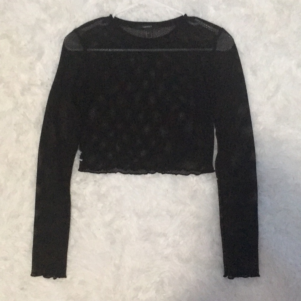Black long sleeve mesh crop top